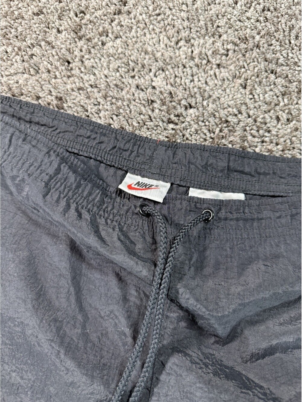 Vintage Nike Nylon Running Shorts Mens Black Athletic Workout Drawstring